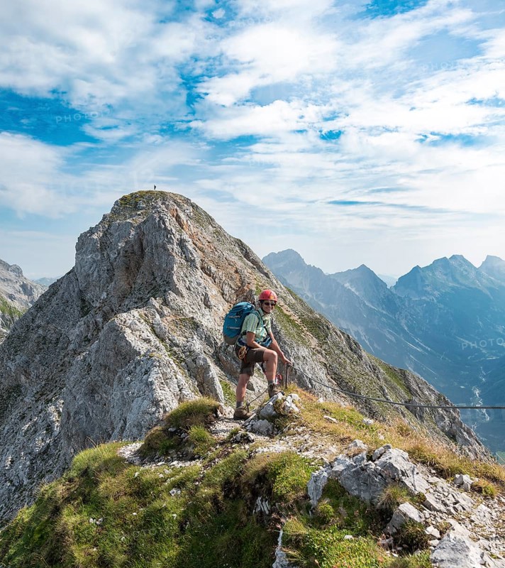 Hiker on via ferrata