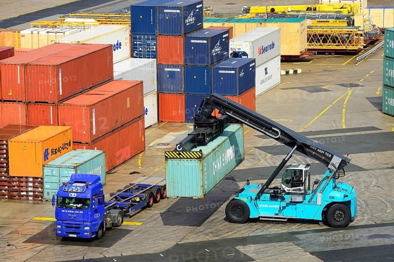 Container loaded onto a truck