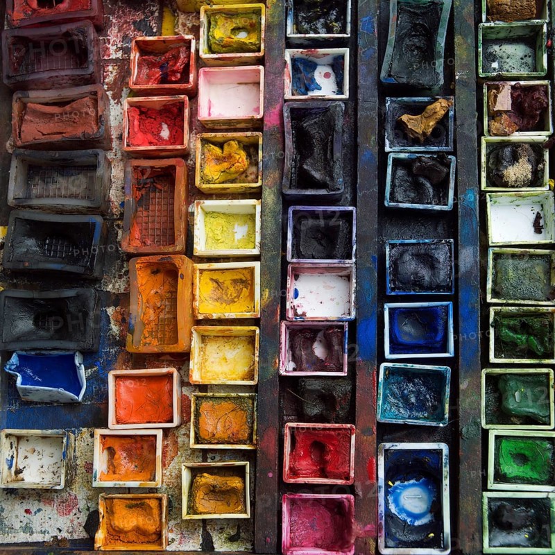 Box of watercolor paints used