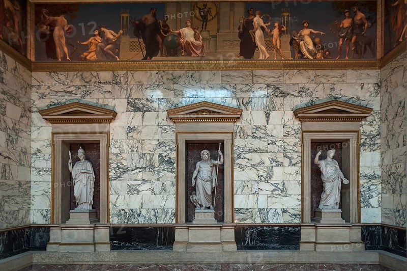 Sculptures and frieze in stairwell of Austrian Parliament