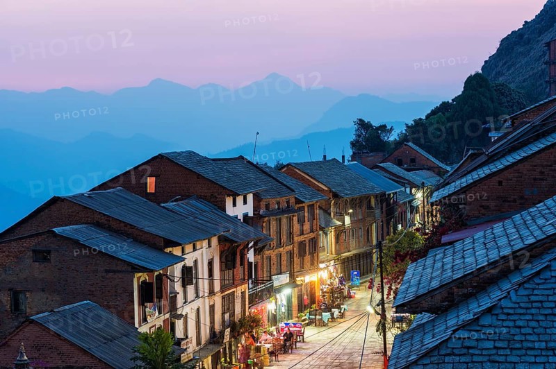 Night street scene in the mountain village