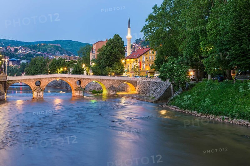 Latin bridge over the Miljacka river at sunset