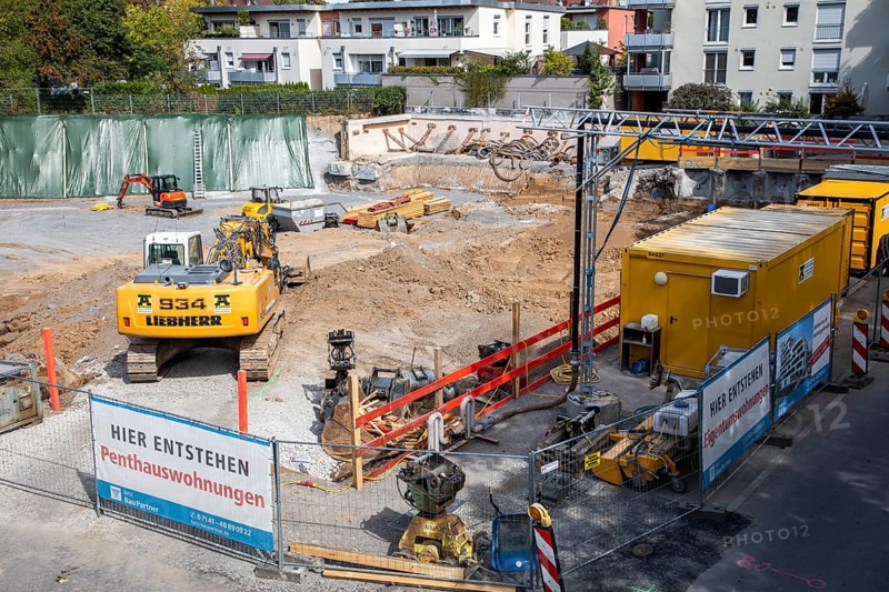 Construction site for a new residential building with condominiums and penthouses