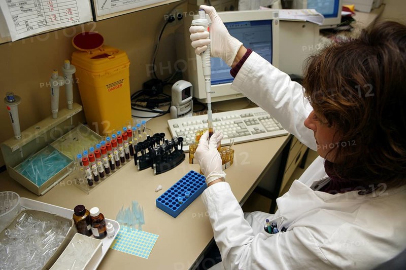 Lab technician splitting the blood samples for various analyzers