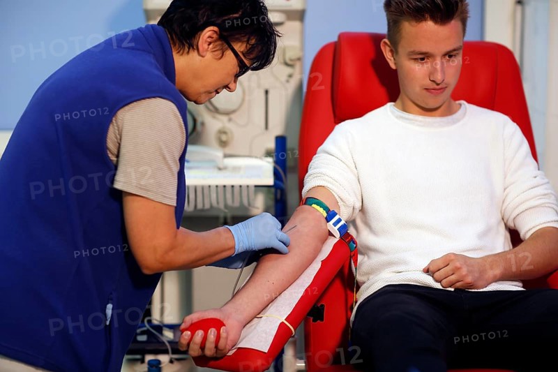 Patient collecting blood at the transfusion ward of a hospital
