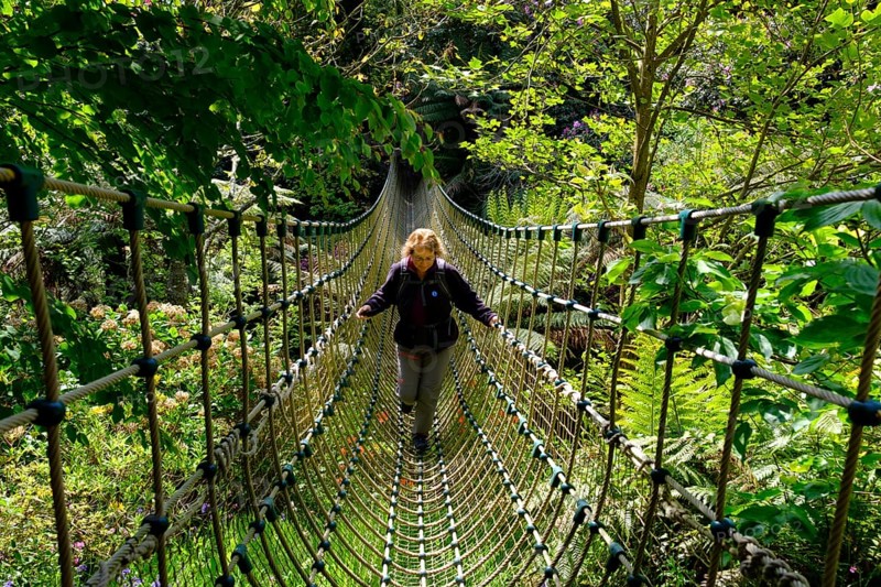 Woman on Burma suspension bridge in the Jungle