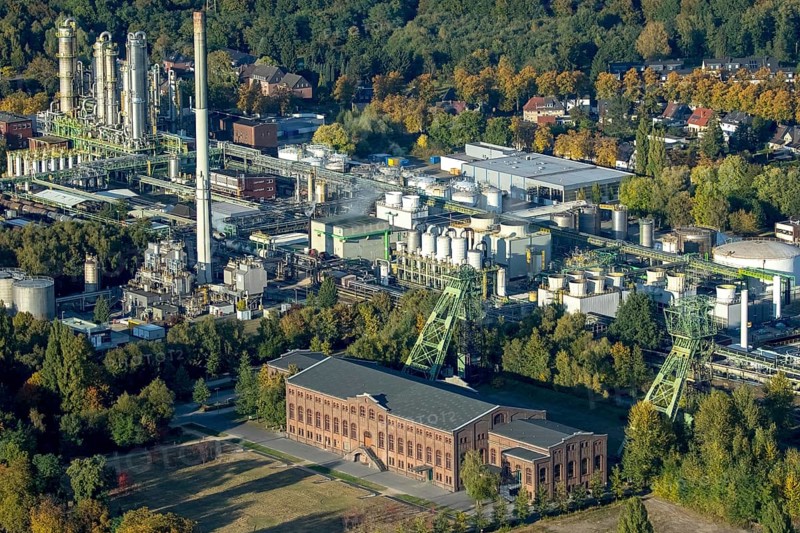 Industry museum machine hall Zweckel in front of chemical plant Ineos Phenol