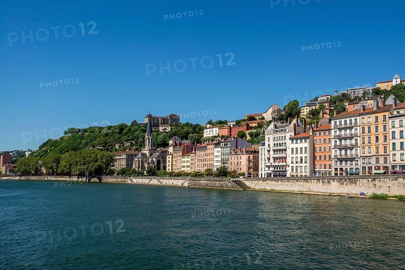 Town across the Saone River with Church of Saint Georges, Lyon