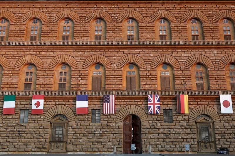 Flags of G7 countries at Palazzo Pitti