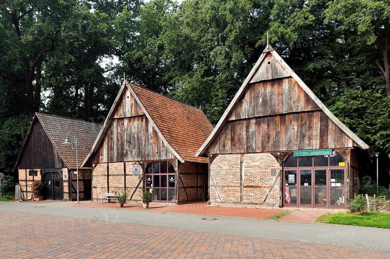 Barn district with historic barns in half-timbered style