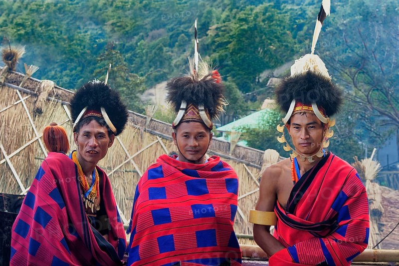 Naga tribal men in traditional clothing