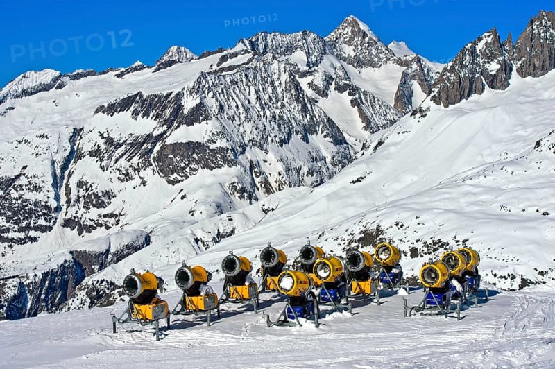 Snow cannons on ski slope