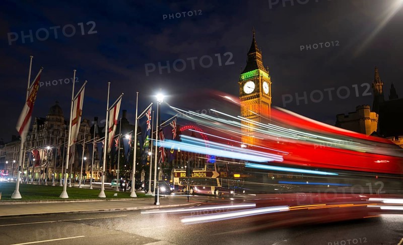 Red double-decker bus in front of Big Ben