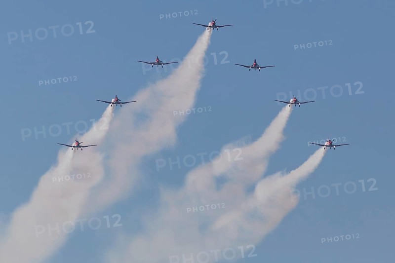 PC-7 team of the Swiss Air Force at a flight show on the occasion of Air & Days in Lucerne