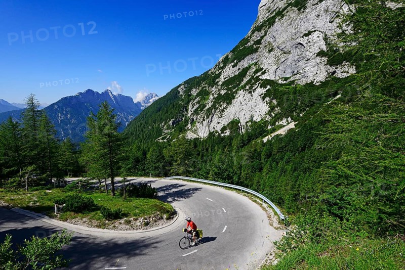 Cyclists on the pass road between Vrsic