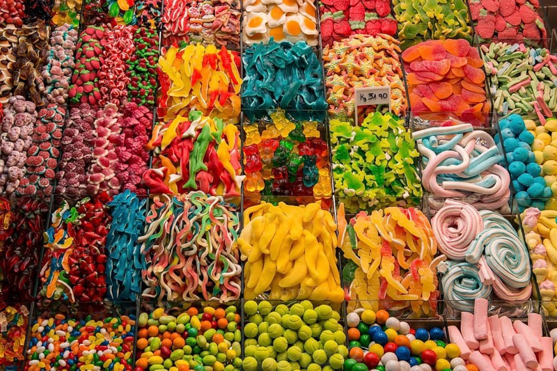 Colourful sweets at market stall