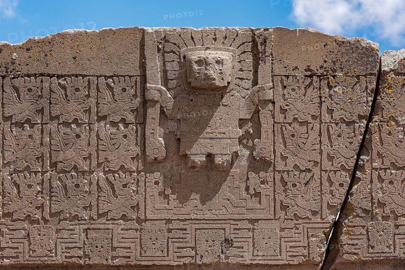 Detail of sun gate with ornamental figures from the pre-Inca period