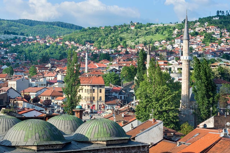 Bascarsija mosque and cupolas of Brusa Bezistan Bazar