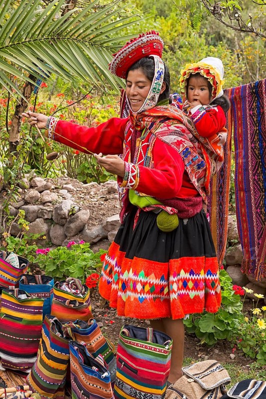 Indigenous mother in traditional costume