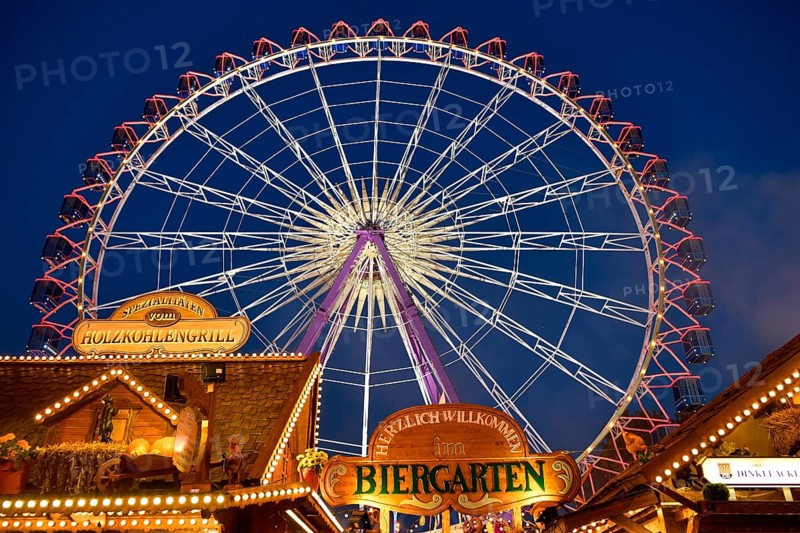 Beer garden in front of ferris wheel