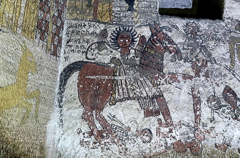 Saint Theodor of the Romans riding a horse kills the Muslim enemies of the Christians