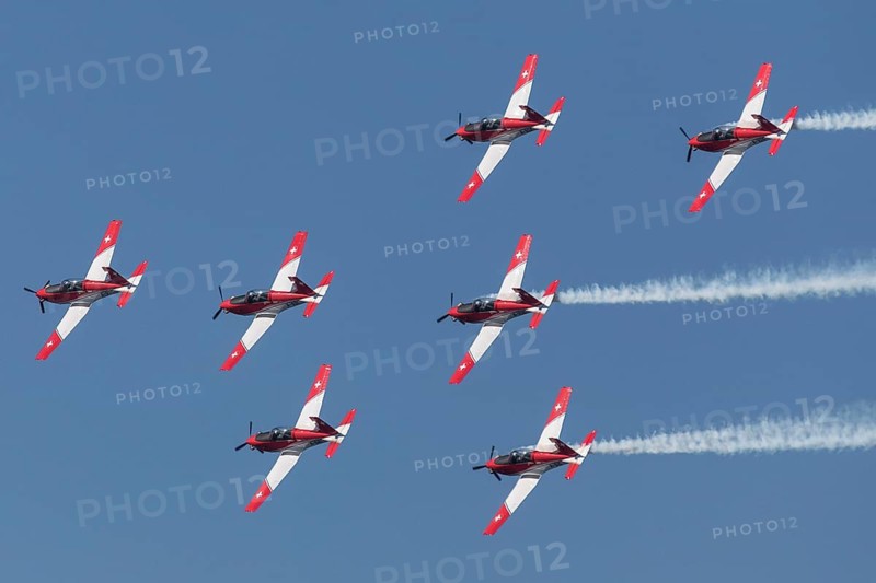 PC-7 team of the Swiss Air Force at a flight show on the occasion of Air & Days in Lucerne