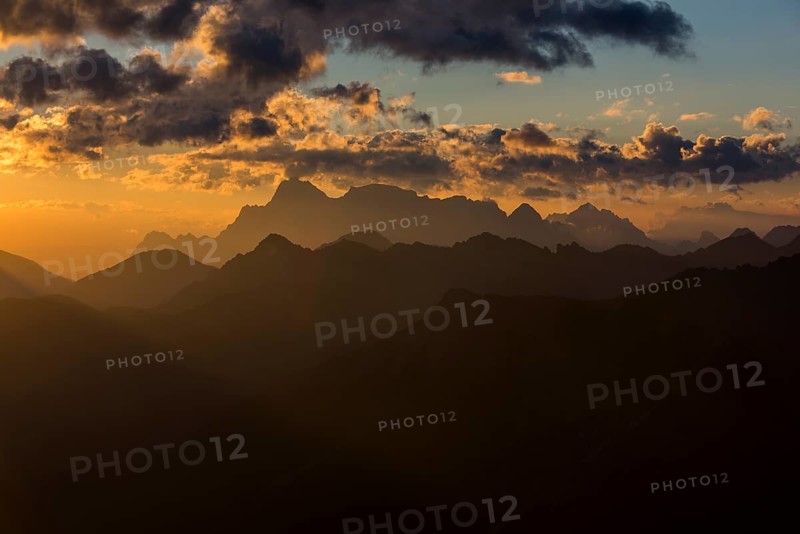Ausserfern mountains with Zugspitze at sunrise