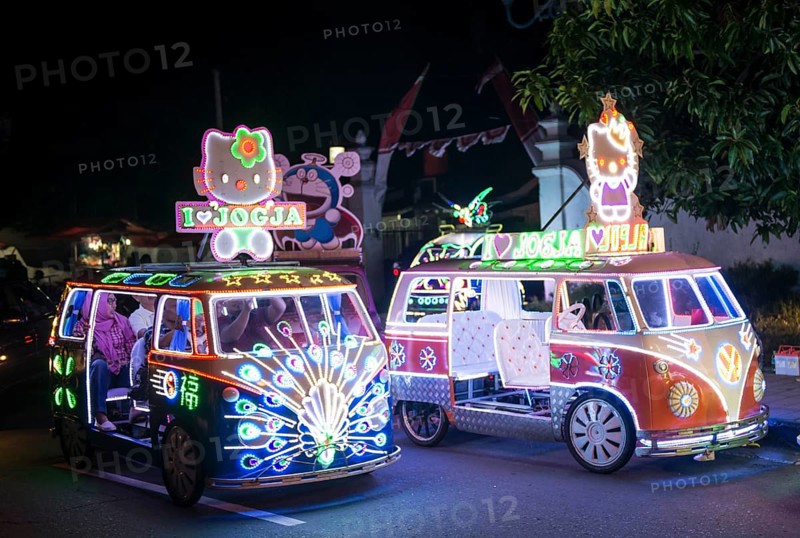 Colorful with LEDs illuminated cars