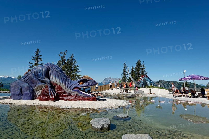 Playground and fountains at Triassic Park on Steinplatte