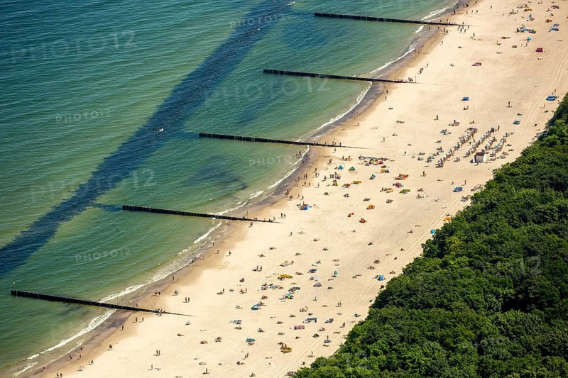 Sandy beach with bathers
