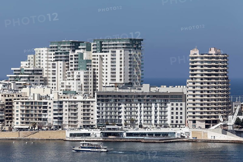 Spit of land with office and apartment buildings