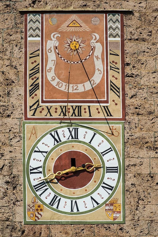 Tower clock and sundial at the Romerturm