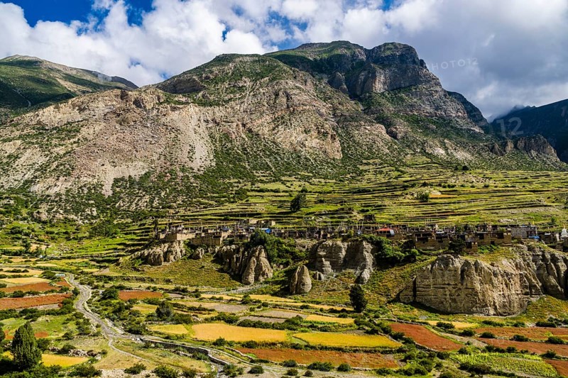 Village Manang with the agricultural terrace fields