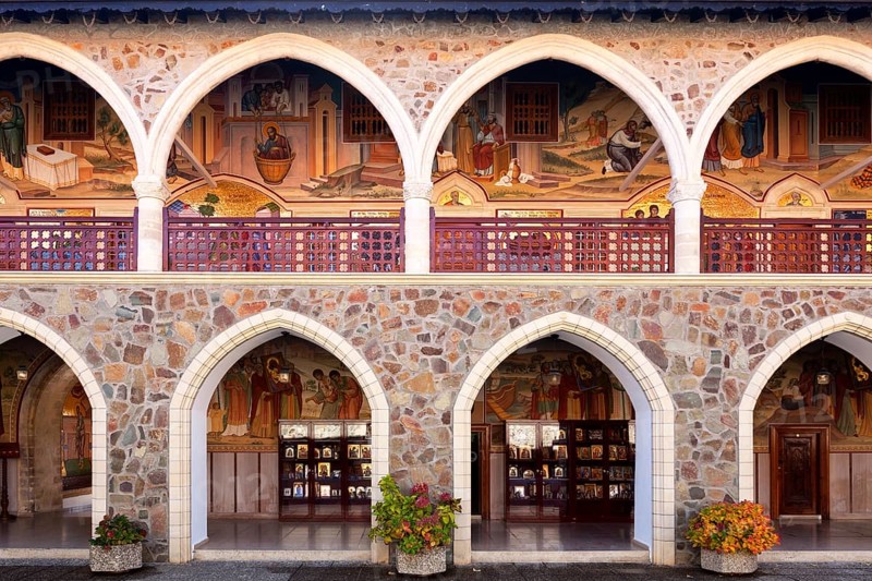 Portico with murals and wall mosaics