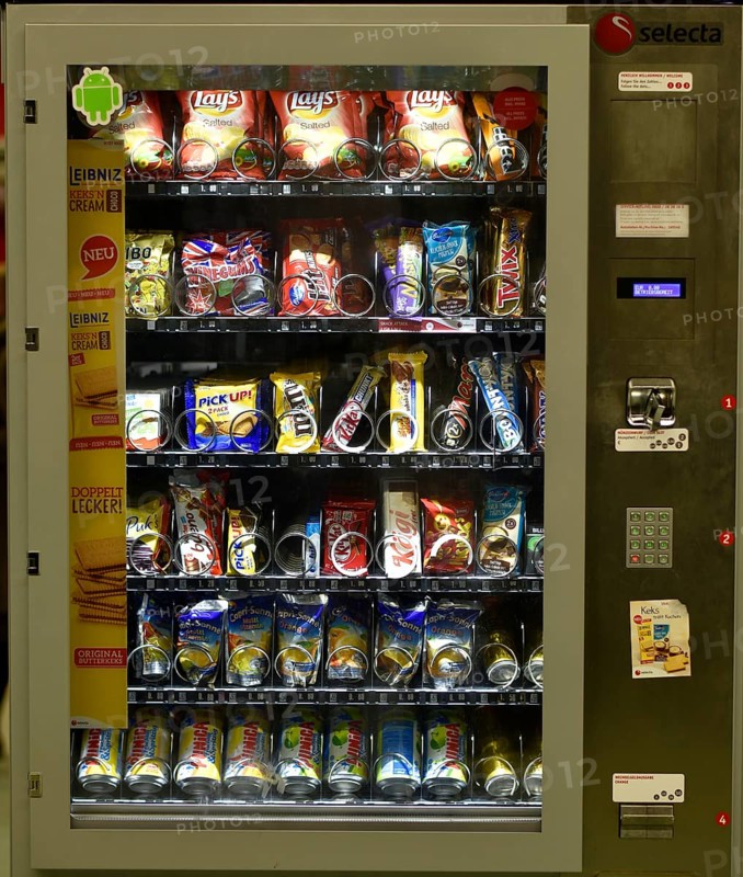 Snacks and drinks in vending machine