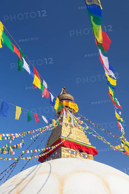 Buddhist stupa with prayer flags