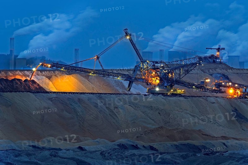Lignite opencast mine at night