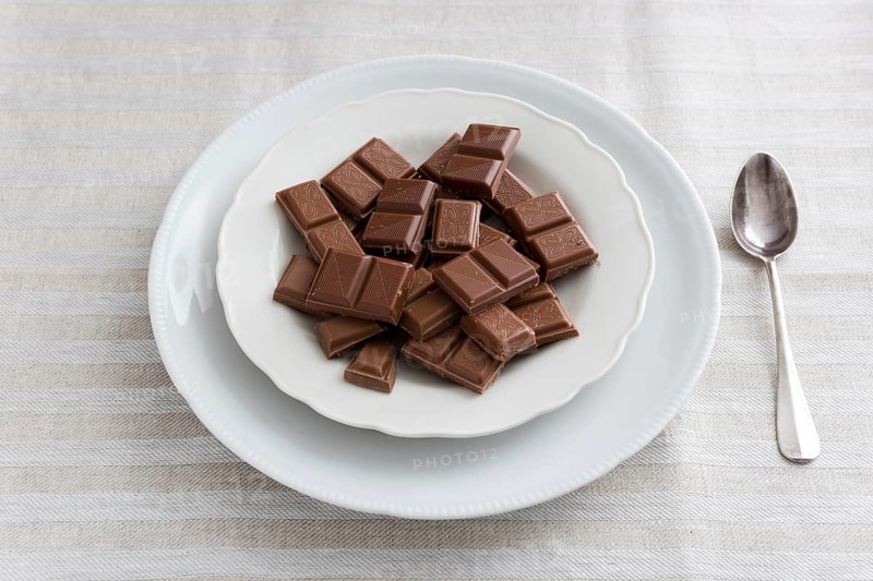 Chocolate on white porcelain plate