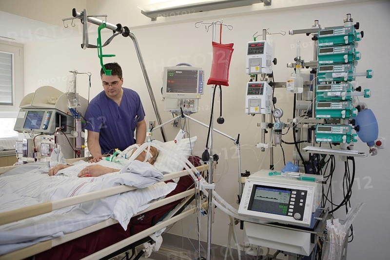 Nurse during his work in intensive care in hospital