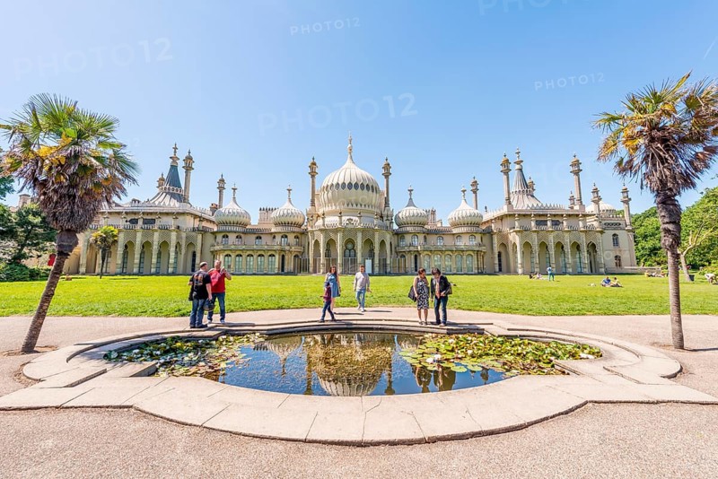 Water lilies in a small pond in front of Royal Pavilion Palace