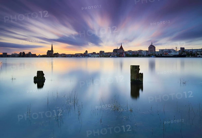 Old town and city harbour with river Warnow