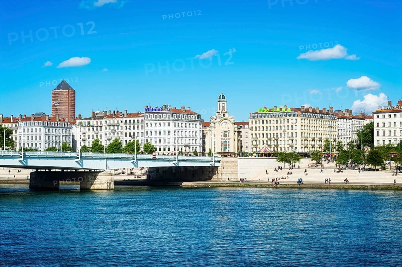 Rhone Banks with Lyon skyline and pencil skyscraper, Lyon