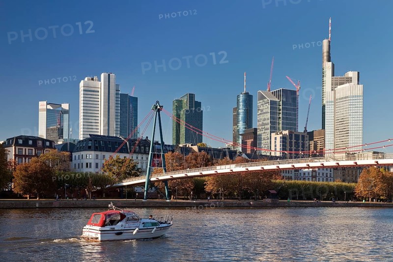 City view with leisure boat on the river Main