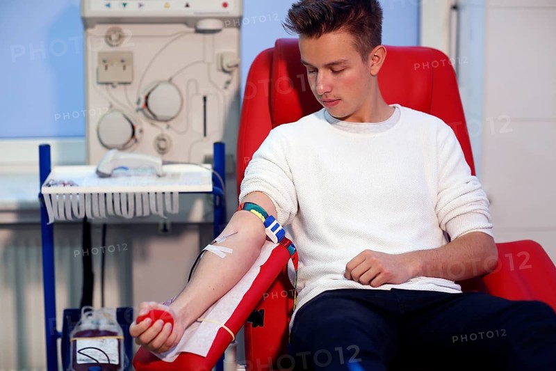 Patient collecting blood at the transfusion ward of a hospital