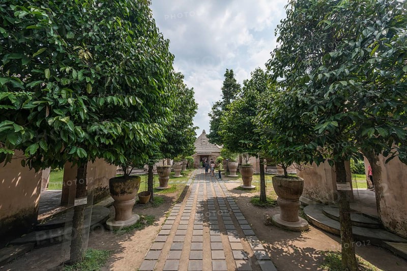 Trees at the entrance to moated castle