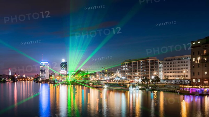 Illuminated river Spree at night