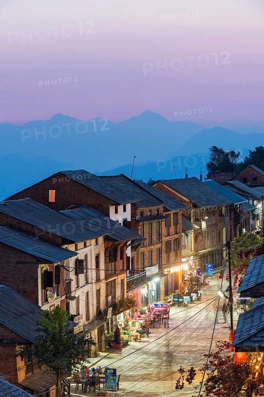 Night street scene in the mountain village