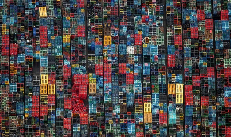 Colorful boxes with returnable bottles