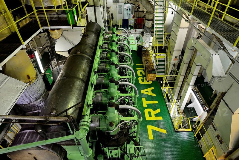 Engine room on a cargo ship