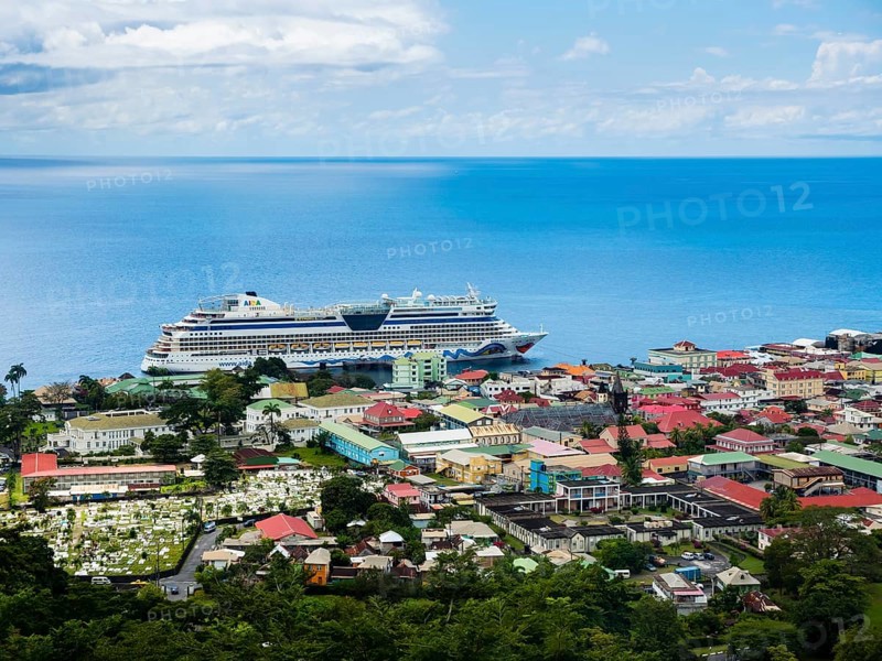 Capital Roseau and port with cruise ship